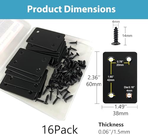 QSJ 16 Pack Stainless Steel Flat Mending Plate 2.36x1.49'', Thickness 1.5mm Straight Stainless Steel Brace Bracket, Fixing Joining Plate for Wood Furniture Fastening & Fixing