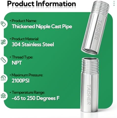 TAISHER 2Pcs Thickened Nipple Cast Pipe 1/4" MNPT x 1/4" FNPT, 2" Length