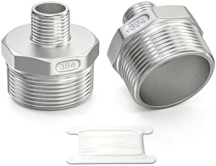 TAISHER 2PCS Cast 304 Stainless Steel Hex Nipple, Reducer Pipe Fitting 1-1/2" NPT Male x 1-1/4" NPT Male