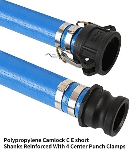 1.5" x 100FT Blue Discharge Hose with Camlock C and E Fittings, Reinforced PVC Lay Flat Backwash Hose Assembly, Weather and Burst Resistant, Ideal for Sump Pump Hose Pool Drain or Backwash