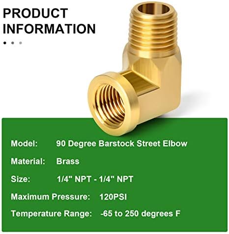 TAISHER 5pcs 90 Degree Barstock Street Elbow, 1/4 Inch NPT Male Pipe to 1/4 Inch NPT Female Brass Pipe Fitting