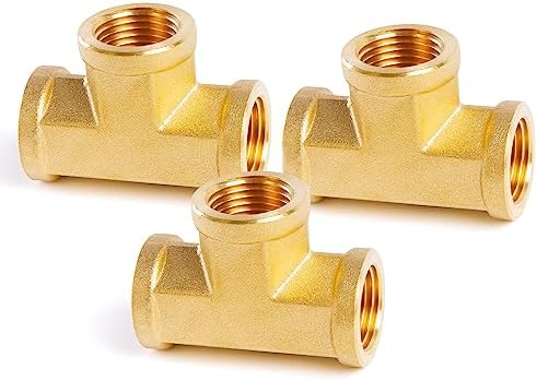 ChillWaves Brass Pipe Fitting, Tee 3/8" x 3/8" x 3/8" NPT Female Thread Adapter(3-PACK)