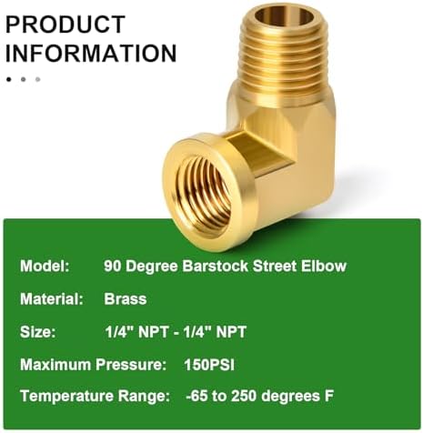 TAISHER 10PCS 90 Degree Barstock Street Elbow, 1/4 Inch NPT Male Pipe to 1/4 Inch NPT Female Brass Pipe Fitting