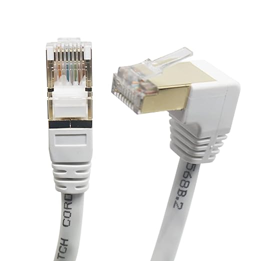 Cat6 Ethernet Cable 90 Degree Downward Right Angle for PC, Router, Modem, TV Box - 24 AWG FTP Cat 6 Network Cable White (Downward Angle, 10FT)