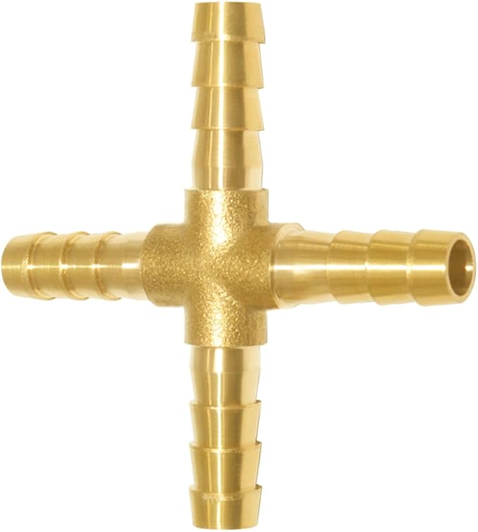 2PCS Solid Brass 1/4"OD Barb Fittings 4-Way Union Intersection Hose Pipe Barb Fitting for Water/Oil/Gas