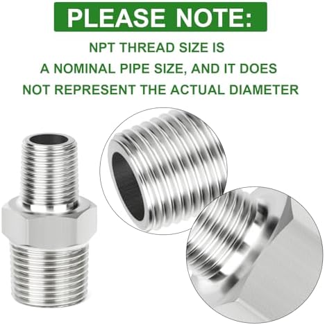 TAISHER 5PCS 304 SS New Hex Nipple, 1/2" NPT Male x 3/8" NPT Male