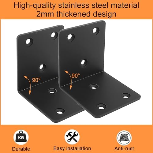 50PCS Black L Brackets Corner Bracket 1.5"x1.5"x1.5", Heavy Duty Corner Brace for Wood, Right Angle Brackets, 40MM 1.5Inch Wide 90 Degree Bracket for Wooden Frame Furniture Shelves Chairs