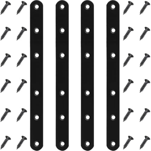 4 Pcs Black Flat Bracket 8 Inch Stainless Steel Straight Braces, Mending Plates Repair Fixing Brackets Heavy Duty Straight Repair Joining Plates with Screws