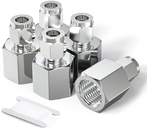 TAISHER 5PCS 304 Stainless Steel Compression Tube Pipe Fitting Connector, 1/4" Tube OD x 3/8" NPT Female Straight Adapter