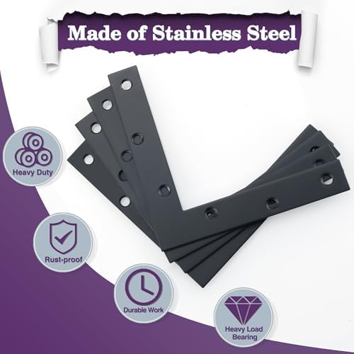 Alise 6x6 Inch Flat L Brackets for Wood,Mending Plates Black,Pack of 8