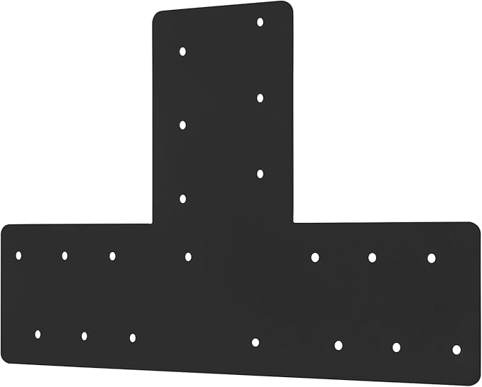 4 Pcs T Post Bracket,16.9"x 5" T Flat Mending Plate with Black Powder-Coated Joining Brackets, Connecting Brackets, T Shape Strap Plate Fit 6x6,8x8, for Repair House,Pavilion,Truss framing