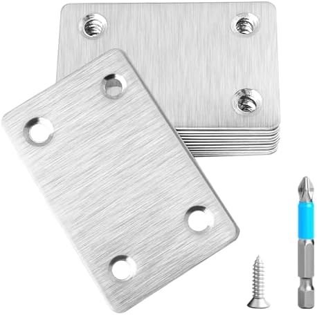 12 Pcs Mending Plate, 2.37 x 1.5 inch Stainless Steel Flat Plates with Holes, Straight Metal Mounting Braces Brackets Kit for Furniture, Wood Joint Connector (Silver, 2.36 inch)