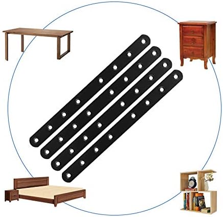12Pcs Black Mending Plate, 10” Flat Straight Braces Heavy Duty Metal Straight Bracket, Cast Iron Mending Joining Repair Plates Fixing Bracket Connector for Repairing Wooden Furniture, 250MMx20MMx3MM