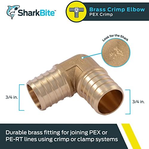 SharkBite 1 Inch Crimp 90 Degree Elbow, Brass Plumbing Fitting, PEX Pipe, PE-RT, UC260LFA