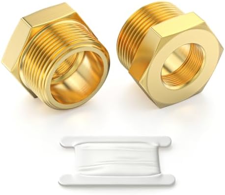 TAISHER 2PCS Brass Reducer Hex Bushing Threaded Pipe Fitting 3/8" NPT Male x 1/8" NPT Female Adapter