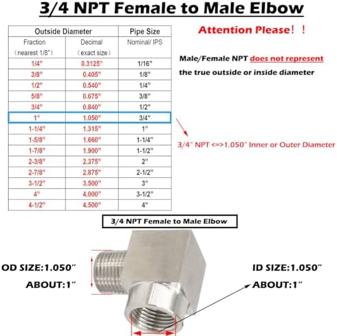 Beduan 304 SS 90 Degree Street Elbow 3/4 Male x 3/4 NPT Female
