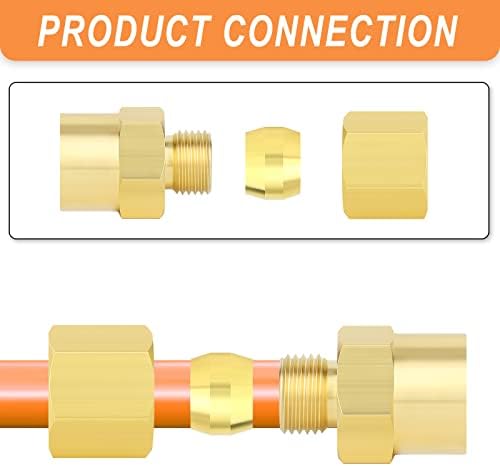 GASHER 10PCS Brass Compression Tube Pipe Fitting Connector, 1/4" Tube OD x 1/4" NPT Female Connector