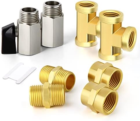 GASHER 8PCS 3/8 Inch NPT Brass Pipe Fitting, Ball Valve, Barstock Tee Brass Pipe Fitting, Hex Nipple, Hex Coupling and Air Hose Fitings