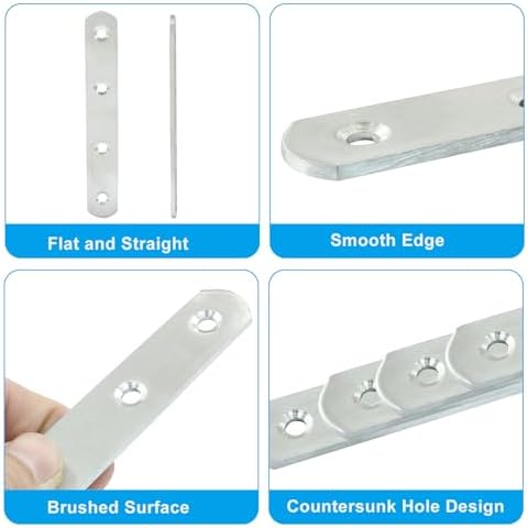 8 Pack 5 Inch Stainless Steel Flat Plate Straight Bracket