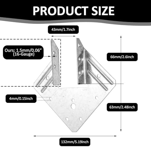 24 Pcs 16-Gauge Hurricane Tie, Hurricane Ties for Rafters, Heavy Duty Electrogalvanizing Joist Hangers, Heavy Duty Hot Galvanized Joist Hangers for Roofing Trusses Wood Timber