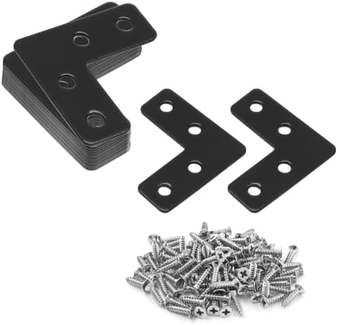 Uenhoy 20 Pcs L Shape Black Flat Brackets 1.57"x1.57" with Screws