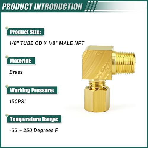 10PCS Brass 90 Degree Elbow Compression, 1/8" OD x 1/8" NPT Male