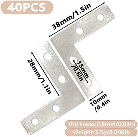 40-Pack L Corner Brackets Gold 1.5inch Iron Decorative Brace Silver