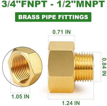 TAISHER 6PCS Brass Pipe Fitting, Reducer Adapter, 3/4" Female x 1/2" Male NPT Pipe