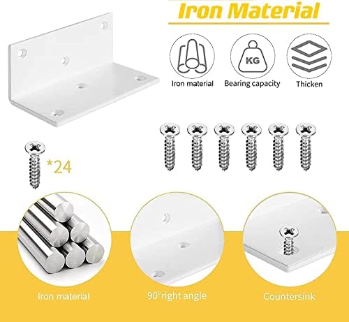 8 PCS Iron 4 Inch L Right Angle Bracket with Screws, 4" x 2" x 2" Metal Joint Bracket 90 Degree Corner Brace for Wood Bookshelf Furniture Cabinet, Thickness 3 mm Heavy Duty White Brackets