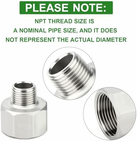 TAISHER 5PCS 304 Stainless Steel Pipe Fitting, Reducer Adapter, 1/2" NPT Male x 1" NPT Female, Reducing Pipe Adapter Fitting
