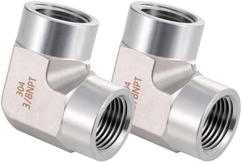 Stainless Steel Pipe Fitting 90 Degree Barstock Street Elbow 3/8" NPT Female x 3/8" NPT Female 2 Pack