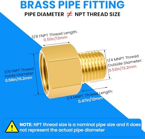 SDTC Tech Brass Pipe Fitting 1/4 NPT Thread Male to 3/8 NPT Thread Female