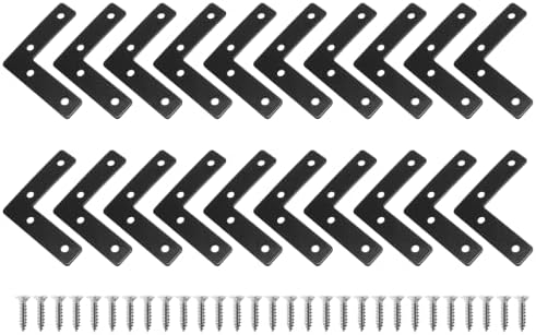 Uenhoy 20 Pcs L Shape Black Flat Brackets 2.36"x2.36" with Screws