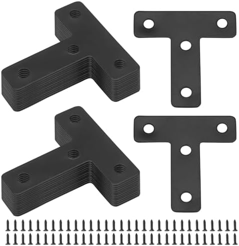 Zorfeter Black T-Shape Corner Brackets, 50x50mm/2 x2, 20 Pcs
