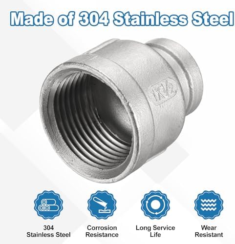 HARFINGTON Reducing Coupling 1"x1/2" NPT Female 304 Stainless Steel