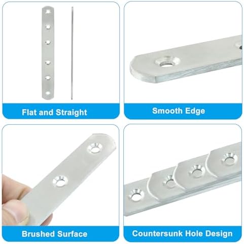 4 Pack 6 Inch Stainless Steel Flat Plate Straight Bracket