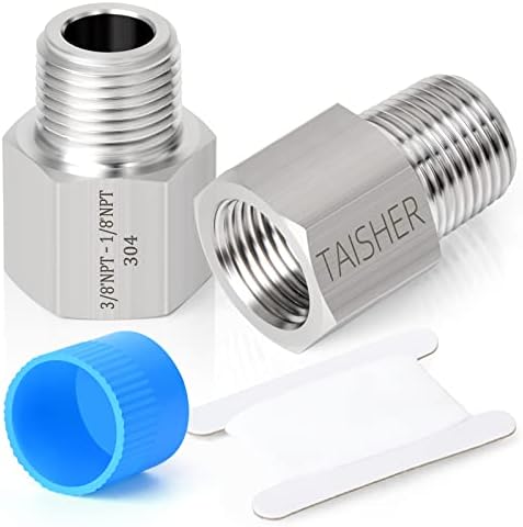 TAISHER 2PCS Forging of 304 Stainless Steel Fitting, Reducer Adapter, 1/8-Inch Male Pipe x 3/8-Inch Female Pipe
