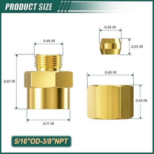 10PCS Brass Compression Tube Fitting, 5/16" OD x 3/8" NPT Female