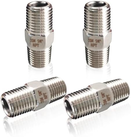 4PCS Hex Stainless Steel Nipple 1/4"NPT Male X 1/4" NPT Male Pipe Fitting 1/4 inch Stainless Steel Pipe Nipples Male Pipe Adapter Fittings Heavy Equal Nipples Connectors