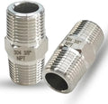 3/8" x 3/8" NPT Male Hex Nipple Pipe Fittings, Heavy Duty 304 Stainless Steel 3/8 inch Male Threaded Pipe Adapter Fittings Equal Nipples Connectors