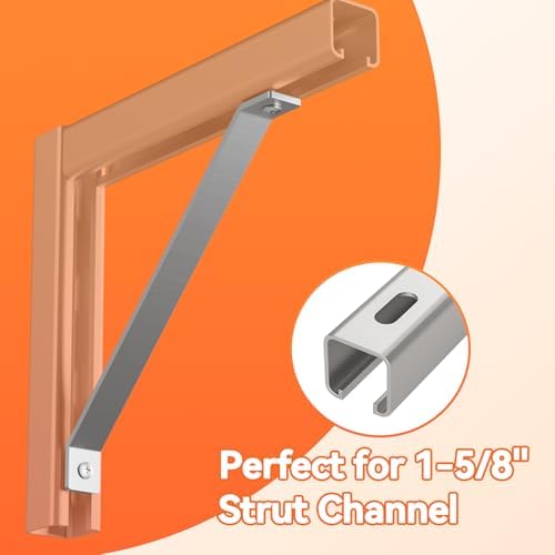 14-5/8" 45 Degree Corner Brace - Heavy Duty 5.6 mm Thick Steel 45 Degree Angle Support Brackets for 1-5/8" Strut Channel, Galvanized 45 Degree Corner Braces, Inside Mount Angle Bracket - 4 Pack