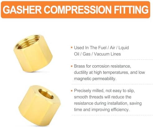 GASHER 30PCS Brass 1/8" Compression Fitting, Brass Compression Nut