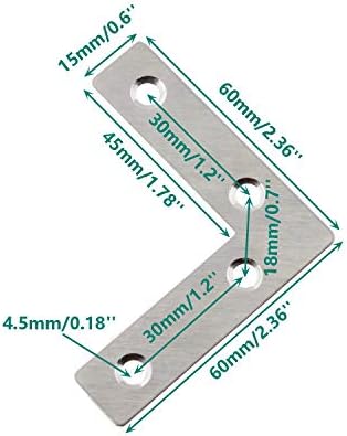 Stainless Steel L Shape Flat Corner Brace Bracket for Wood, Metal Fixing Joining Support Brace for Shelves, Furniture and Cabinet 10Pack(60x60mm)