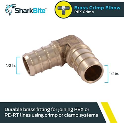 SharkBite 1/2 Inch Crimp 90 Degree Elbow, Brass Plumbing Fitting, PEX Pipe, PE-RT, UC248LFA