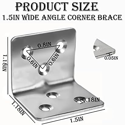 80Pcs 1.2”x1.2”Stainless Steel Corner Bracket 1.5”Wide Small Angle Bracket