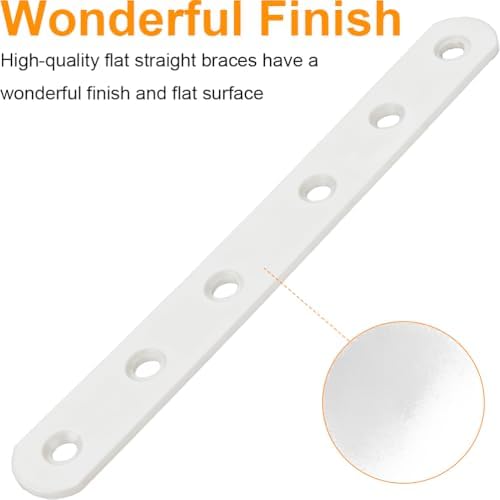 4 Pack White Straight Brackets, 8 Inch Stainless Steel Flat Brace Mending Plates, Heavy Duty Repair Brackets for Wood Furniture with Screws