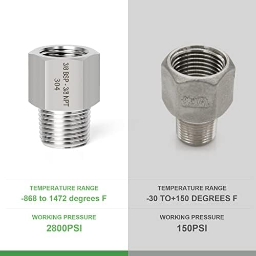 TAISHER 5PCS Forging of 304 Stainless Steel Fitting, Reducer Adapter, 3/8" NPT Male x 3/8" G Thread (BSP) Female