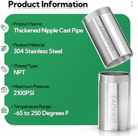 TAISHER 1Pcs Thickened Nipple Cast Pipe 1-1/2" MNPT x 1-1/2" FNPT, 6" (L)