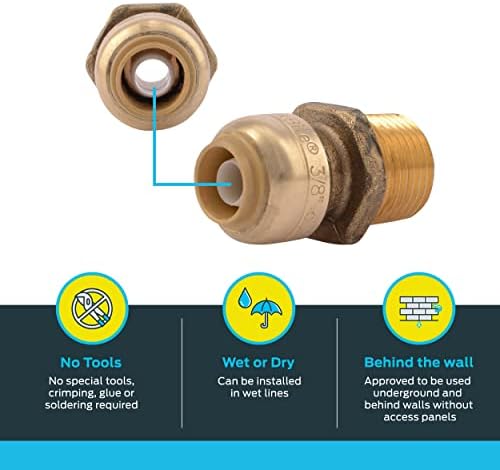 SharkBite 3/8 Inch (1/2 Inch OD) x 1/2 Inch MNPT Reducing Adapter, Push to Connect Brass Plumbing Fitting, PEX Pipe, Copper, CPVC, PE-RT, HDPE, U118LFA