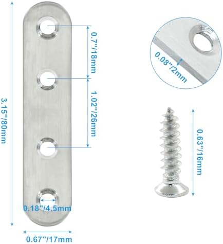 16 Pack 3 Inch Stainless Steel Flat Plate Straight Bracket